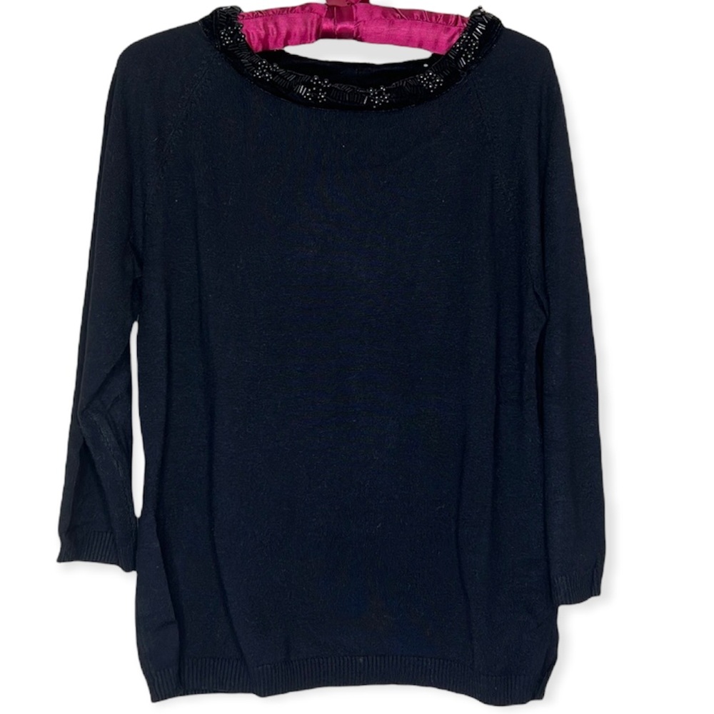 Sybelle black beaded top 3/4 sleeves size medium